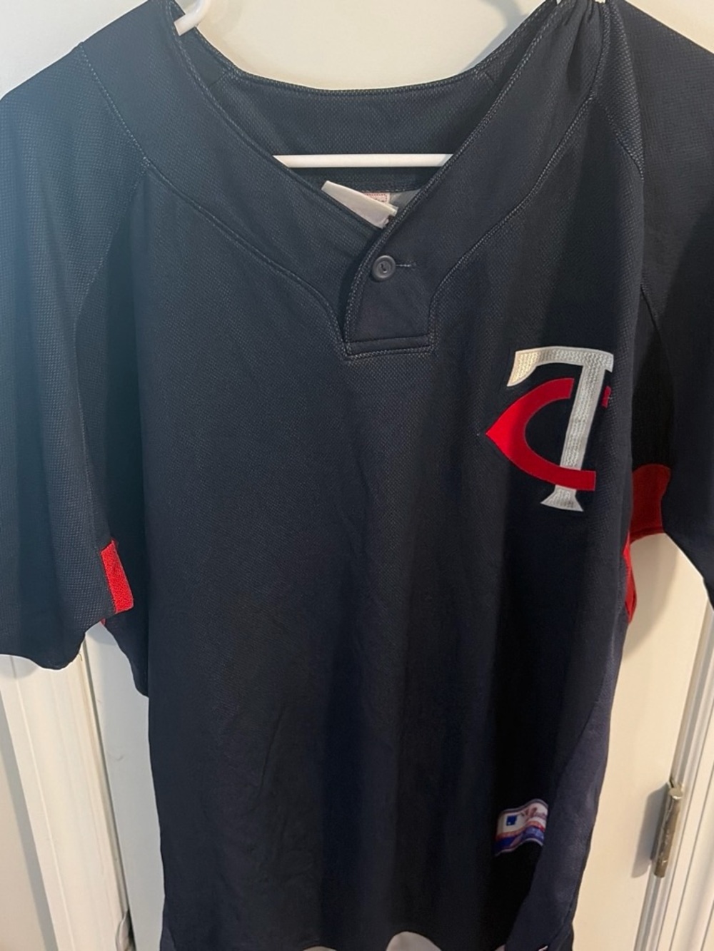 Navy Baseball Jersey with Red Accent